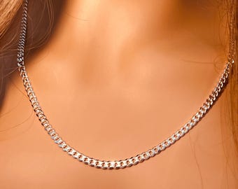 Sterling Silver Curb Chain Necklace - 3.5mm .925 Silver