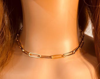 18kt Gold Filled Paperclip Necklace: Modern Layering Chain