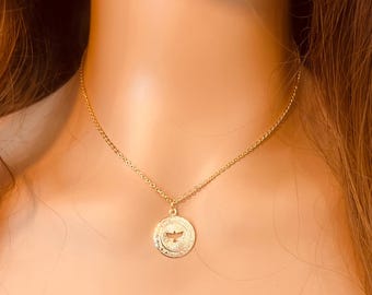 18kt Gold Filled Holy Spirit Medal Necklace - Religious Gift