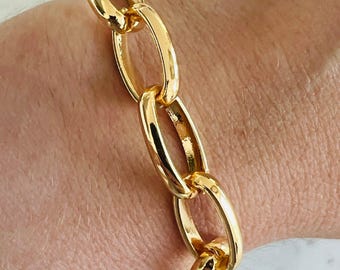 Gold Filled 10mm Paperclip Bracelet, Statement Chain Link Bracelet