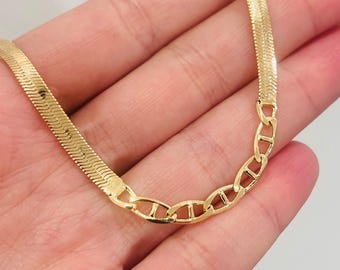 18 kt gold filled visgraatarmband - gelaagde ketting, 4 mm