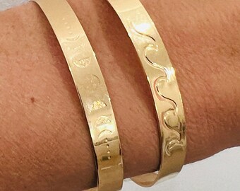 Stamped Gold Filled Bangle | Adjustable Minimalist Cuff