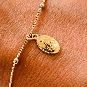 Gold Filled Miraculous Medal Bracelet: Dainty Virgin Mary Charm