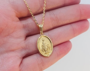18kt Gold Filled Miraculous Virgin Mary Medal Necklace