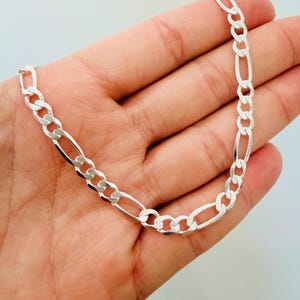Bracelet de cheville Figaro en argent sterling | Chaîne de 5 mm, bijoux délicats de tous les jours 10,25 po.