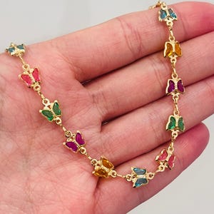 Gold Filled Butterfly Crystal Anklet | Size: 9.75&quot; | 6mm Chain