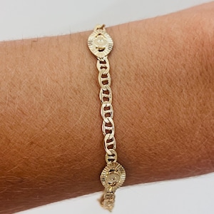 18kt Gold Filled Mariner Link Evil Eye Bracelet - Haus of Monogram