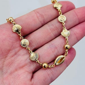 Gold Filled Shell Anklet | 10&quot; 18kt Coastal Charm Beach Jewelry