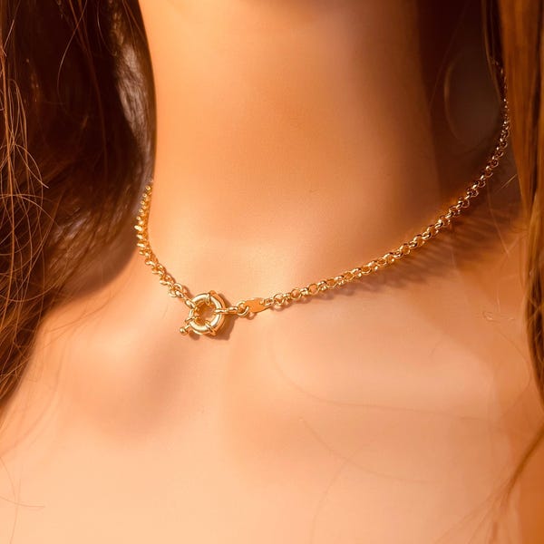 Collar de cadena rolo chapada en oro: delicado collar en capas