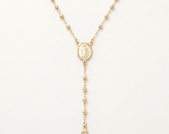 Rosario de Nuestra Señora de Guadalupe bañado en oro: collar de polvo de estrellas de 2 mm