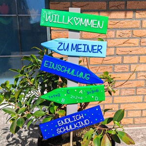 Deko Einschulung, Endlich Schulkind, Schulanfang Deko. Wegweiser als Deko für die Einschulungsfeier, in Pink/Lila oder Blau/Grün. Willkommen zu meiner Einschulung, Endlich Schulkind