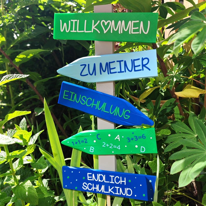 Deko Einschulung, Endlich Schulkind, Schulanfang Deko. Wegweiser als Deko für die Einschulungsfeier, in Pink/Lila oder Blau/Grün. Willkommen zu meiner Einschulung, Endlich Schulkind