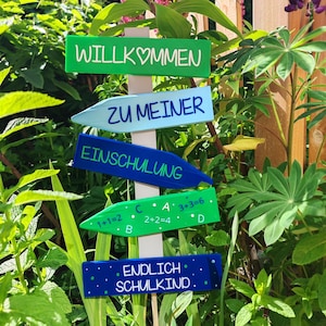 Deko Einschulung, Endlich Schulkind, Schulanfang Deko. Wegweiser als Deko für die Einschulungsfeier, in Pink/Lila oder Blau/Grün. Willkommen zu meiner Einschulung, Endlich Schulkind