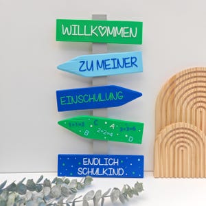 Deko Einschulung, Endlich Schulkind, Schulanfang Deko. Wegweiser als Deko für die Einschulungsfeier, in Pink/Lila oder Blau/Grün. Willkommen zu meiner Einschulung, Endlich Schulkind