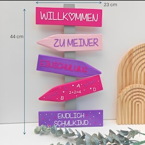 Deko Einschulung, Endlich Schulkind, Schulanfang Deko. Wegweiser als Deko für die Einschulungsfeier, in Pink/Lila oder Blau/Grün. Willkommen zu meiner Einschulung, Endlich Schulkind. Maße 44x23 cm