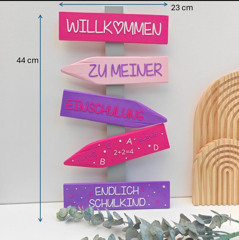 Deko Einschulung, Endlich Schulkind, Schulanfang Deko. Wegweiser als Deko für die Einschulungsfeier, in Pink/Lila oder Blau/Grün. Willkommen zu meiner Einschulung, Endlich Schulkind. Maße 44x23 cm
