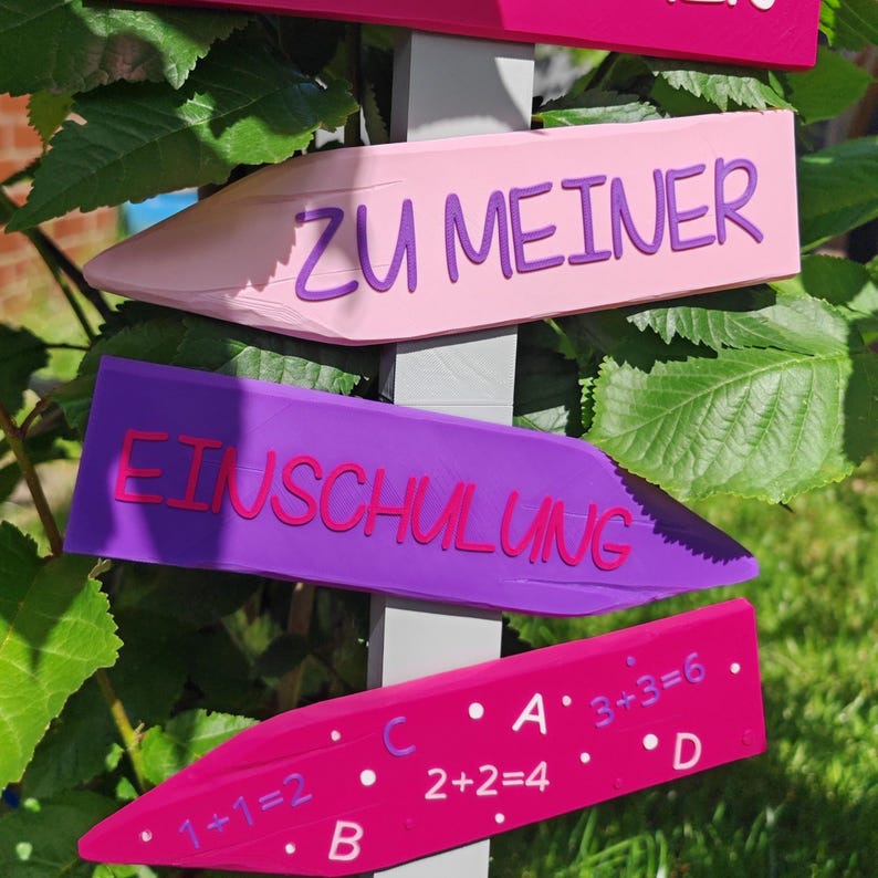 Deko Einschulung, Endlich Schulkind, Schulanfang Deko. Wegweiser als Deko für die Einschulungsfeier, in Pink/Lila oder Blau/Grün. Willkommen zu meiner Einschulung, Endlich Schulkind