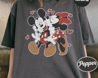 Disney Valentine's Day Shirt Comfort Colors Retro Mickey and Minnie Kiss Shirt Couple Disney Lovers Shirt Disney Valentine's Day Kids Shirt
