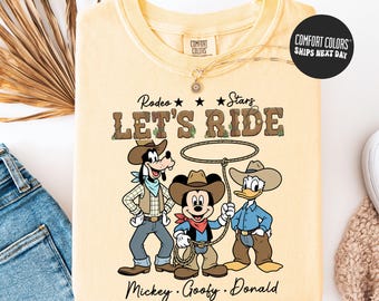 Retro Disney Mickey And Friends Goofy Donald Let's Ride Cowboy Shirt Disney Western Country Tee Disneyland Family Vacation Trip Outfits