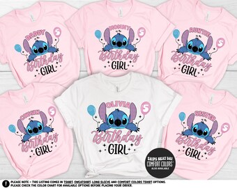 Custom Disney Stitch Birthday Girl Shirt Disney Kids Birthday Sweatshirt Matching Family Birthday  Tee Lilo Stitch Sweatshirt For Girls