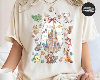 Camiseta retro de Disney Princess Sidekicks, camiseta gráfica con lazo de coqueta de Magic Castle, camiseta con lindos animales de Disney de Magic Kingdom, camiseta linda de viaje a Disneyland