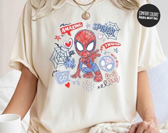 Disney Spidey And His Amazing Friends Checkered Shirt Ghost Spider Spin Matching Tee Disney MCU Comic Tee Disneyland Family Trip Gifts