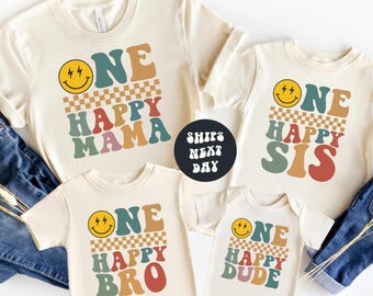 One Happy Dude Matching Birthday Family Shirts Retro 1st Birthday Shirt Matching Birthday Shirts Happy Face Birthday Outfit Birthday Gift