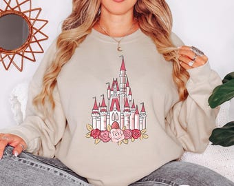 Disney Valentine's Day Shirt Mickey Minnie Happiest Place On Earth Floral Castle Sweatshirt Disney Lovers Disney Valentine's Day Kids Shirt