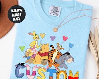 Custom Name Winnie The Pooh Shirts Disney Family Trip Shirt Disney World Family Matching Tees Pooh Characters Alphabet Comfort Colors® Shirt