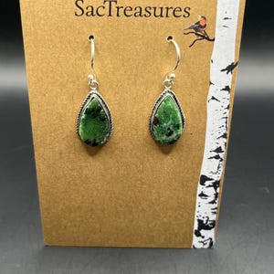 Ruby Zoisite, Earrings, Semi Precious Stone Jewelry, Silver Plated on Brass, Mixed Metal Jewelry