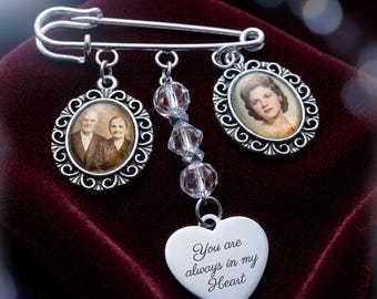 Bridal Bouquet Charm: Gold/Silver Locket Photo Memorial Pin Mothers day gift