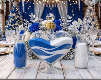 Wedding Sand Ceremony Heart Set – Crystal Glass, Includes Sand Colors (Choice),  Plastic Pouring Vases