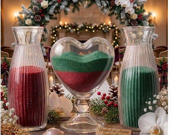 Kit para la ceremonia de la arena con forma de corazón de cristal: recipientes para el ritual de unión nupcial. Incluye elegantes botellas de plástico para verter y 2 tonos de arena a elegir.