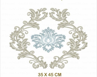 Ricamo a macchina quadrato con motivi floreali e volute intricati extra large (45 x 45 cm)