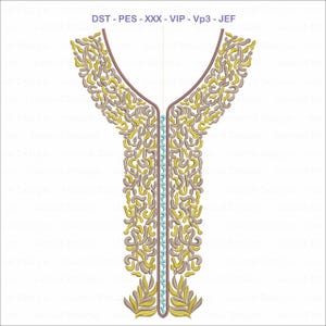 Dense Scrollwork V-Neck Placket Embroidery Design