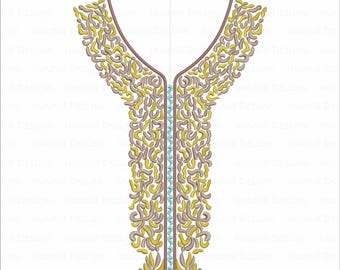 Disegno di ricamo con scollo a V a volute dense