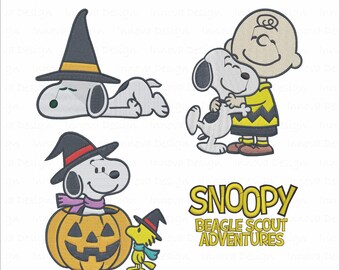 Set di 4 disegni per ricamo a macchina di Snoopy Halloween