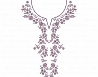 Disegno di ricamo con pattina a V con motivo floreale