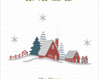 Cozy Winter Cabin & Snowflakes Embroidery Design