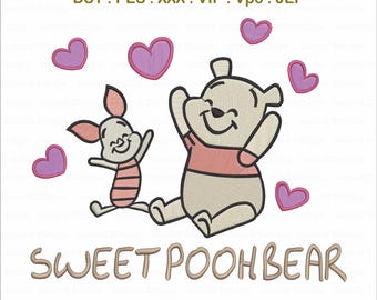 File di disegno per ricamo a macchina con dolce orsetto Winnie the Pooh e Pimpi