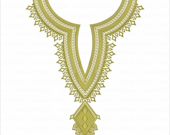 Disegno di ricamo con scollatura a medaglione e patta geometrica