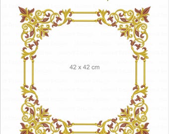 Disegno per ricamo a macchina con cornice floreale barocca (42 x 42 cm)