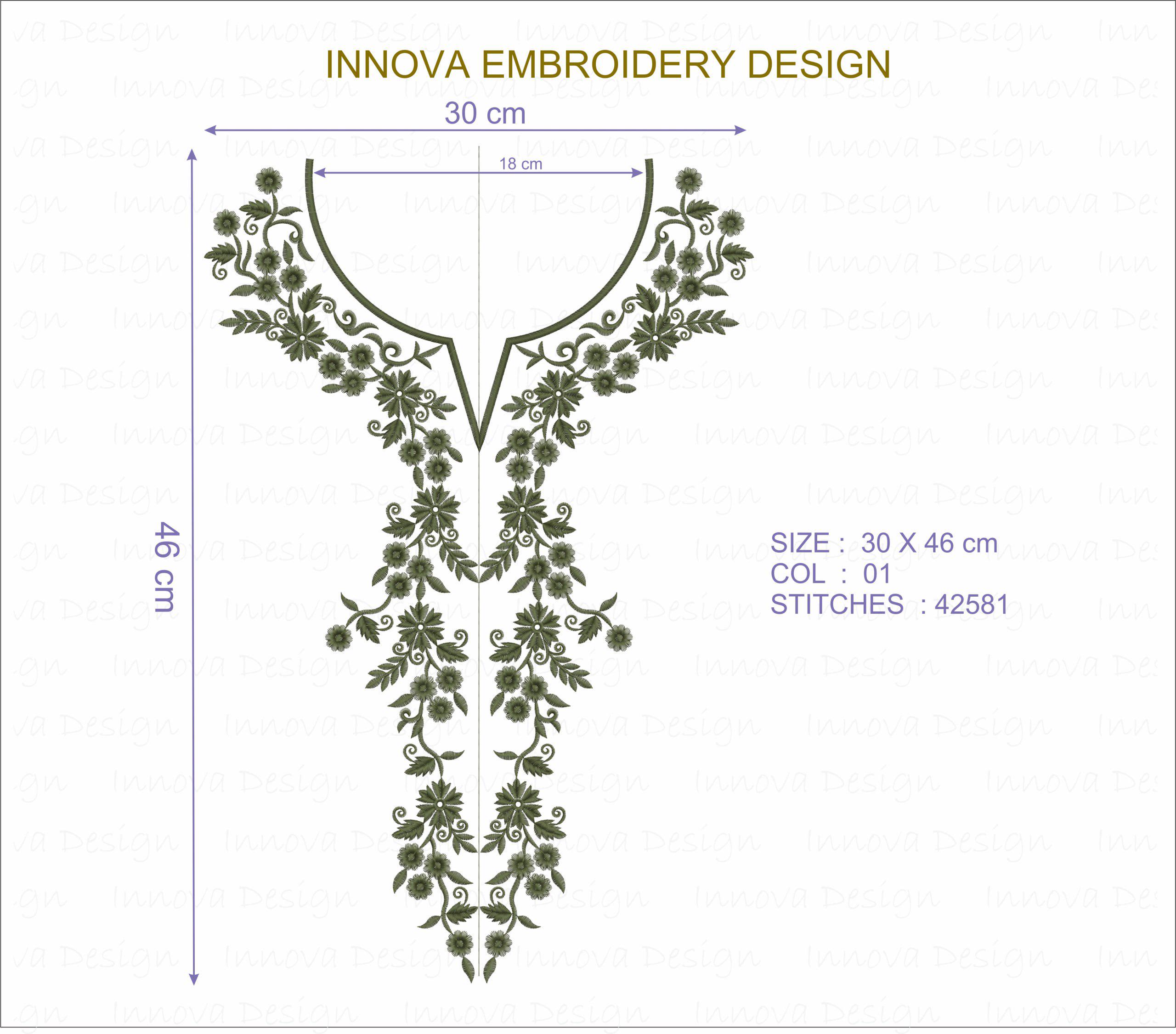 Embroidered Placket Floral Vine V-neck Placket Embroidery Design - Etsy