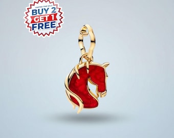 Red Fire Horse Pendant, Murano Glass Zodiac,Gift for her,Gift for mom