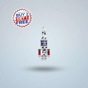 Nutcracker Charm S925 Silver, Moveable Mouth Bead, Blue Glitter Enamel Pendant