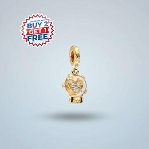 14k Gold Plated Snow Globe Charm, Heart Snowflake Murano Glass Pendant, Mother Gift Idea