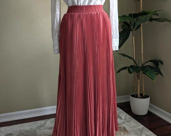 Coral Pink Pleated Maxi Skirt: Flowy Ankle Length Skirt - Elegant Style (Shirt not included)