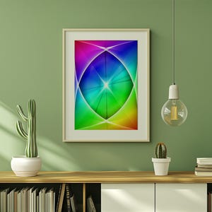 Rainbow Prism Burst Print, Bright Abstract Geometric Wall Decor, Colorful Modern Poster, Instant Download