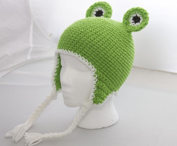 Items similar to Crochet Frog Earflap Hat - Infant to Adult Sizes