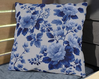 Cuscino in tela blu: cuscino floreale vintage, arredamento in stile country francese